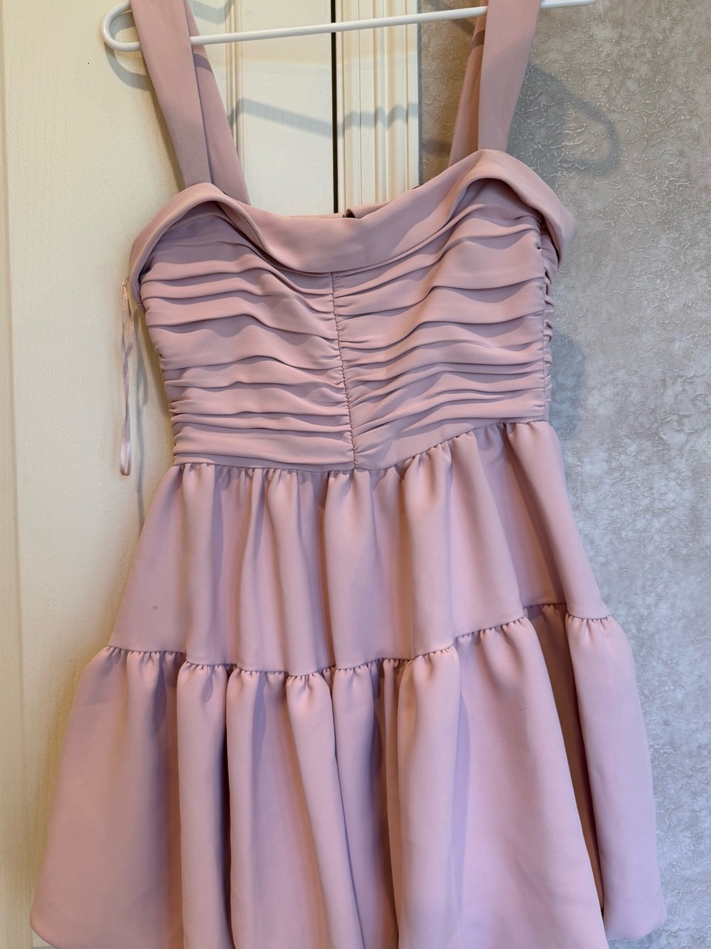 Zara Blush Pink Ruched Bodice Tiered Party Dress